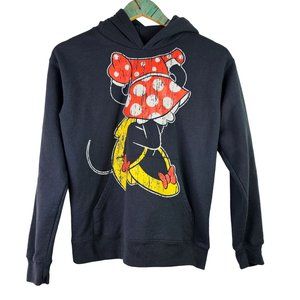 Minnie Mouse Girls Ear Hoodie, Polka Dot Pullover w/ Pockets, Sz Lg